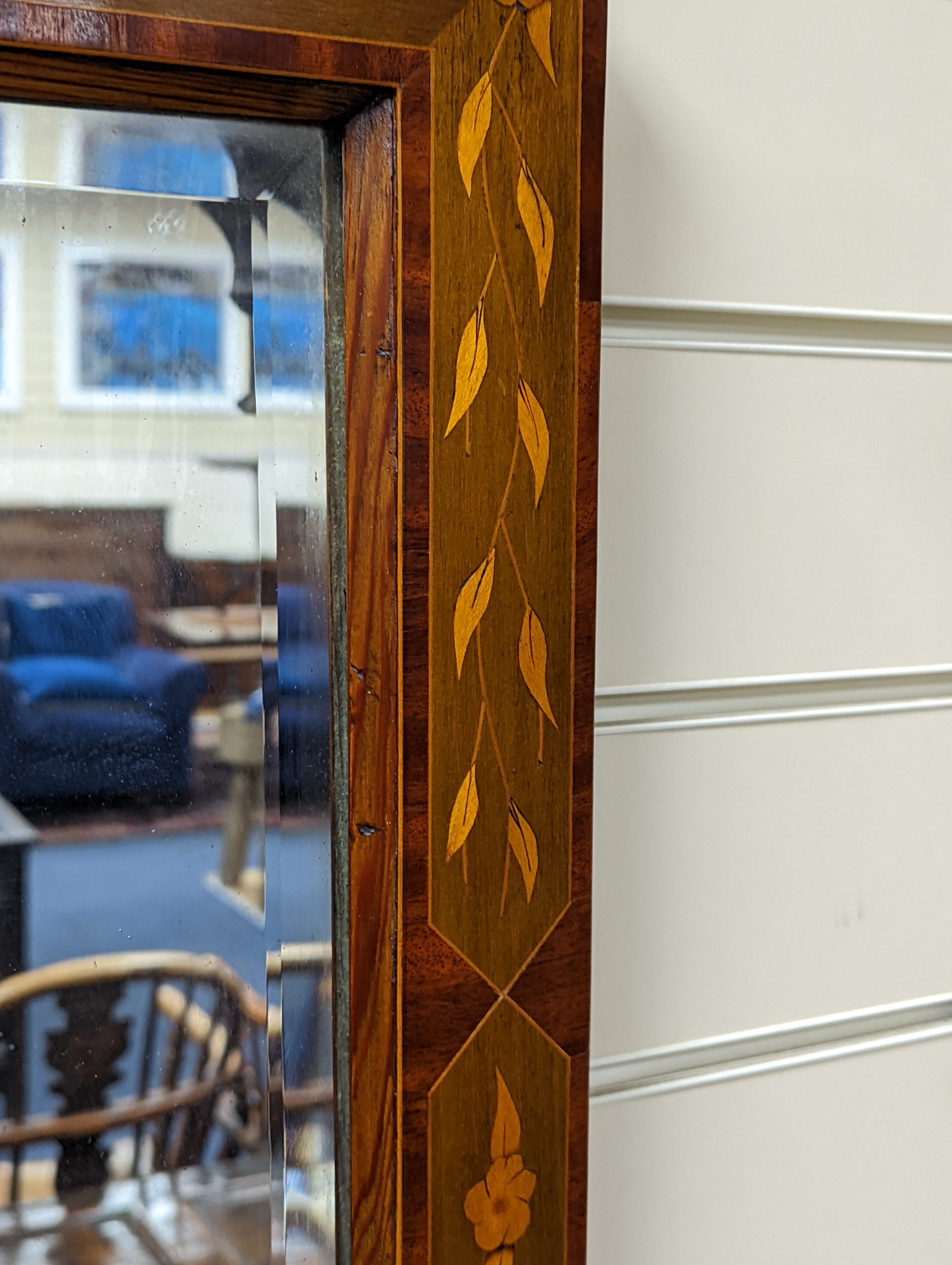 A Dutch floral rectangular marquetry and mahogany mirror, width 50cm, height 62cm